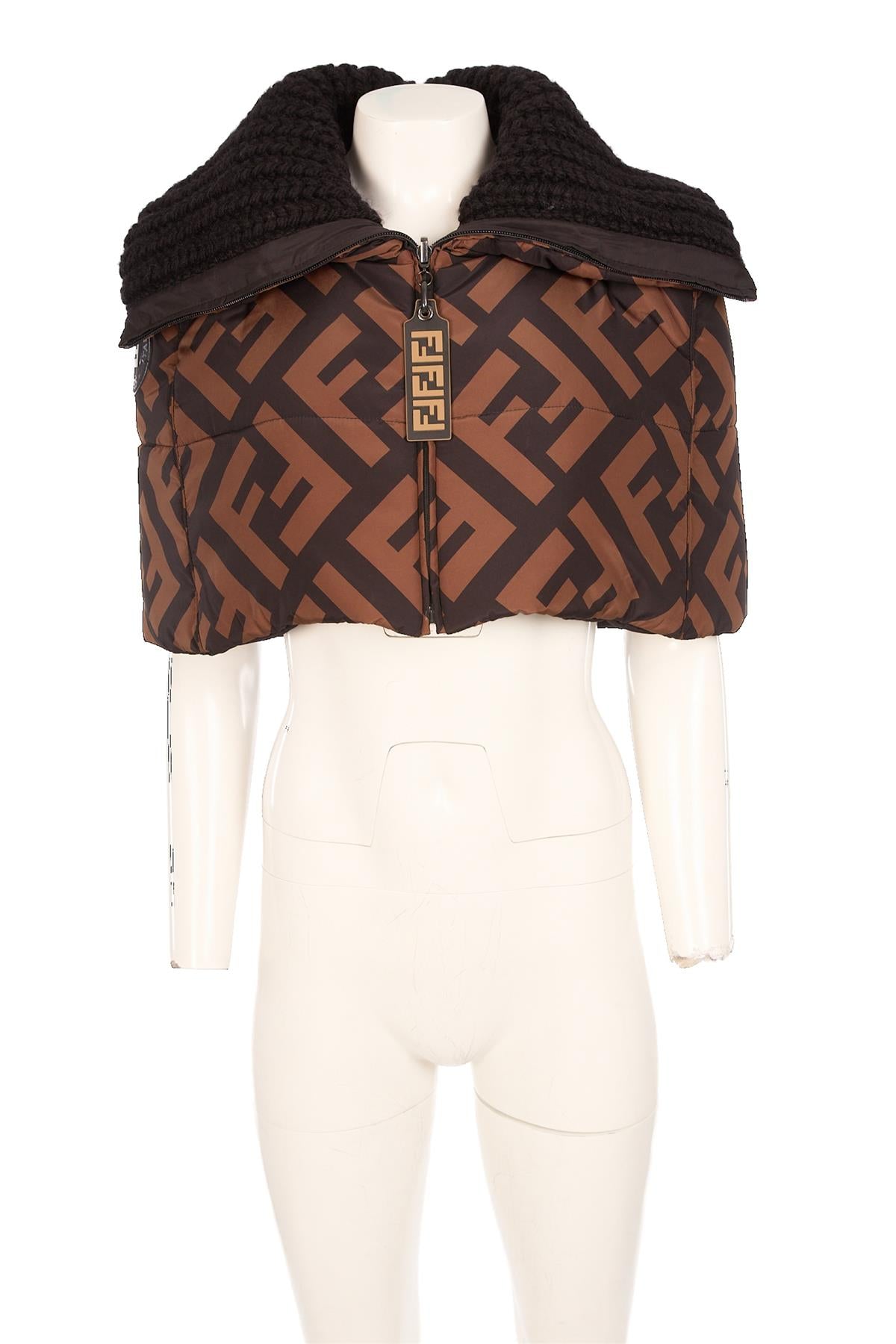 FENDI BLACK FF PADDED SHELL CAPE IT 42 UK 10