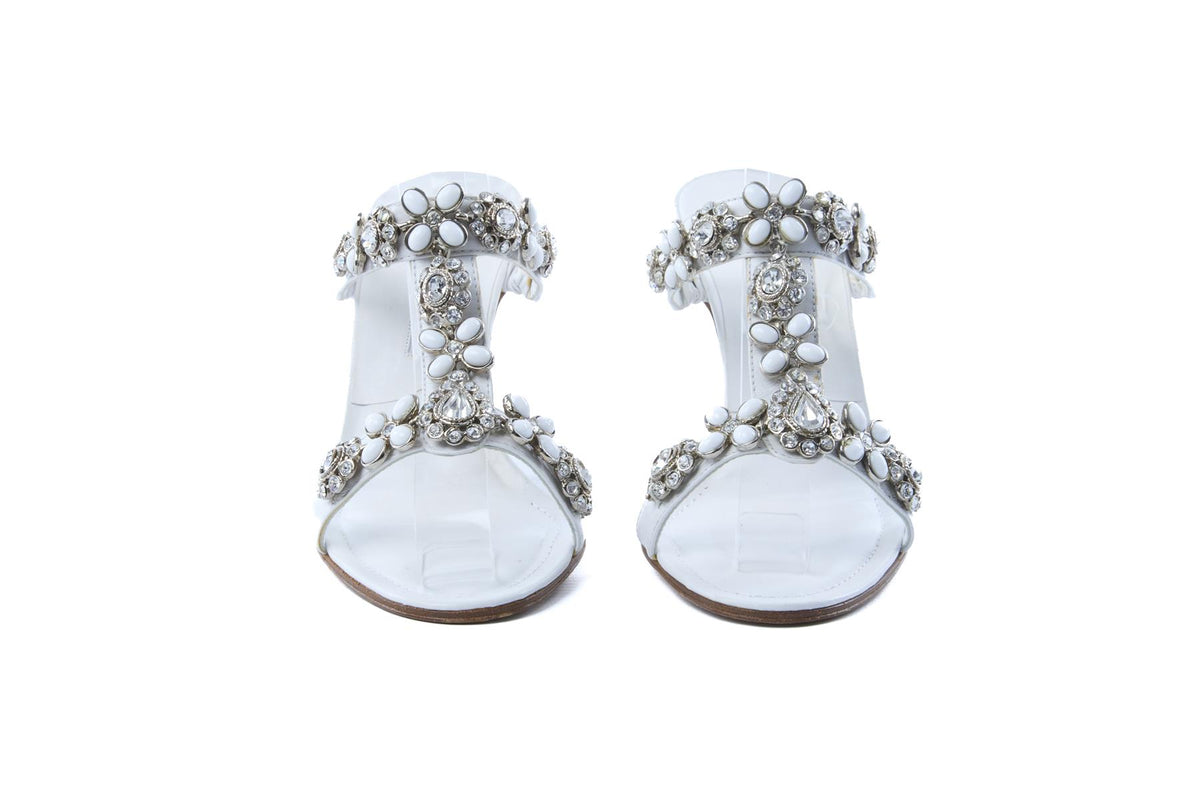MANOLO BLAHNIK WHITE LEATHER MULES EU 37.5 UK 4.5 US 7.5