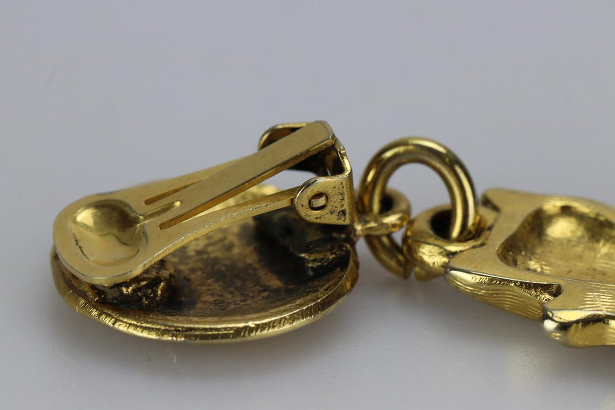 MOSCHINO CAT GOLD TONE CLIP ON EARRINGS
