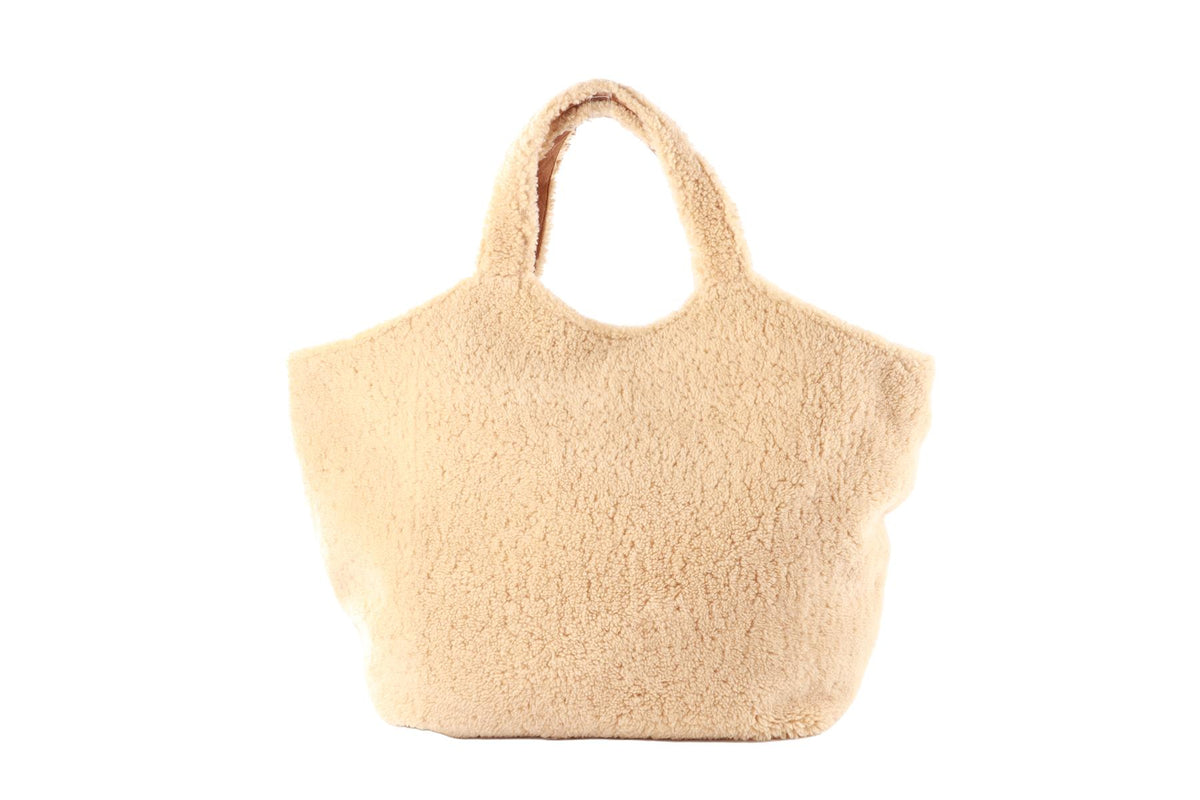 SAINT LAURENT BEIGE ICARE MAXI SHEARLING TOTE BAG