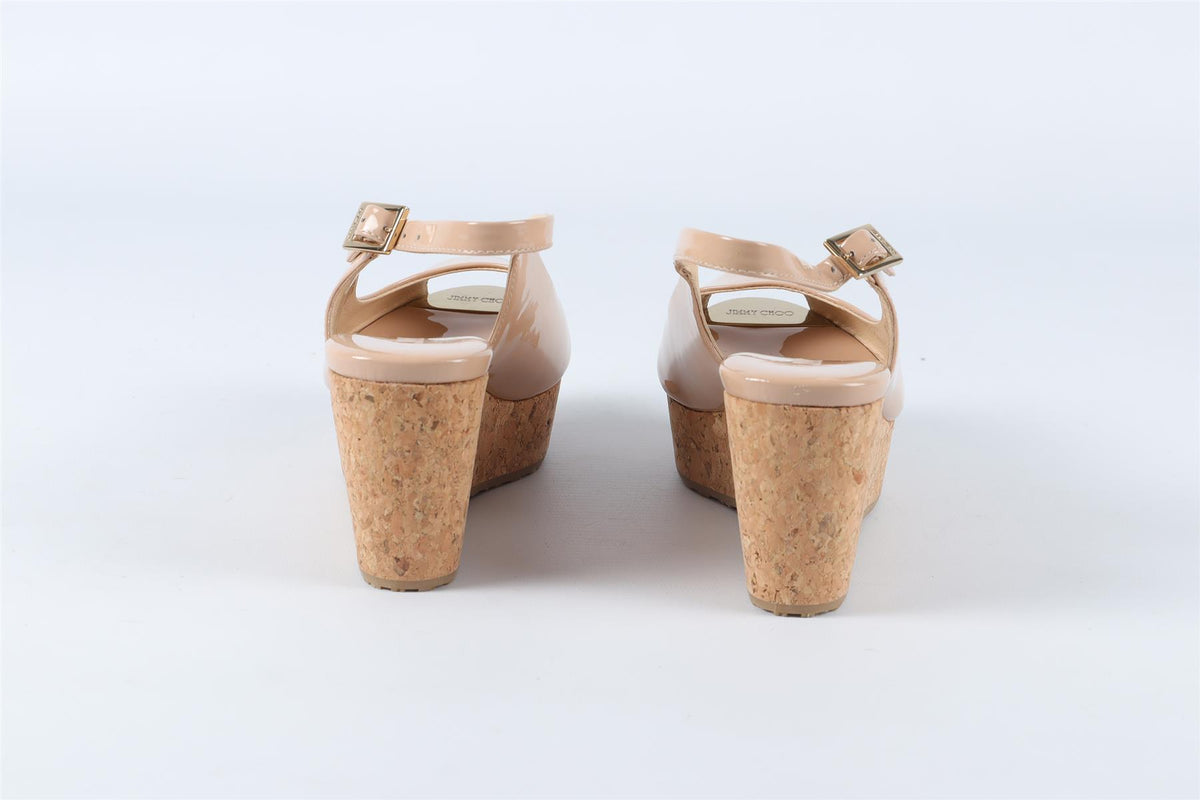 JIMMY CHOO NUDE PATENT LEATHER WEDGE SANDALS EU 34 UK 1 US 4