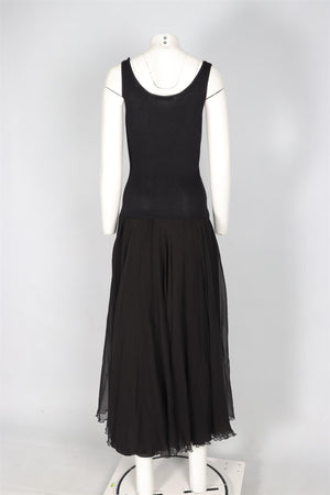 PRADA BLACK JERSEY AND SILK MAXI DRESS IT 42 UK 10