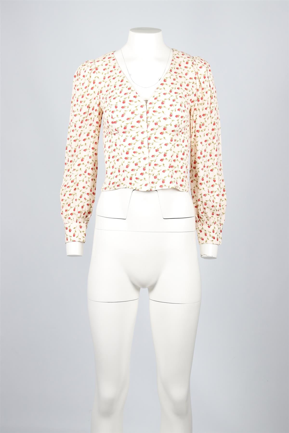 REFORMATION CREAM FLORAL PRINT CREPE TOP US 0 UK 4