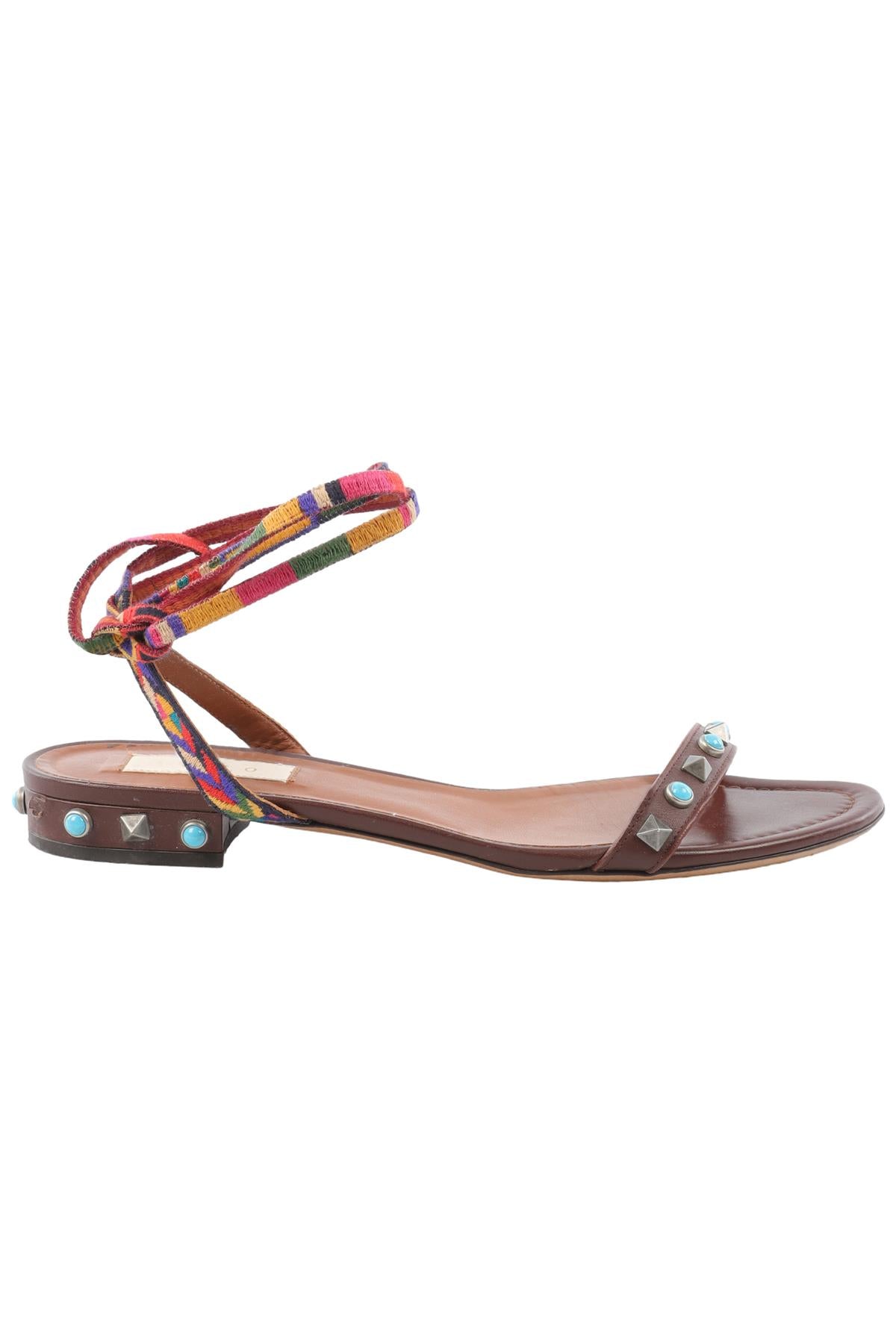 VALENTINO BROWN ROCKSTUD LEATHER SANDALS EU 38 UK 5 US 8