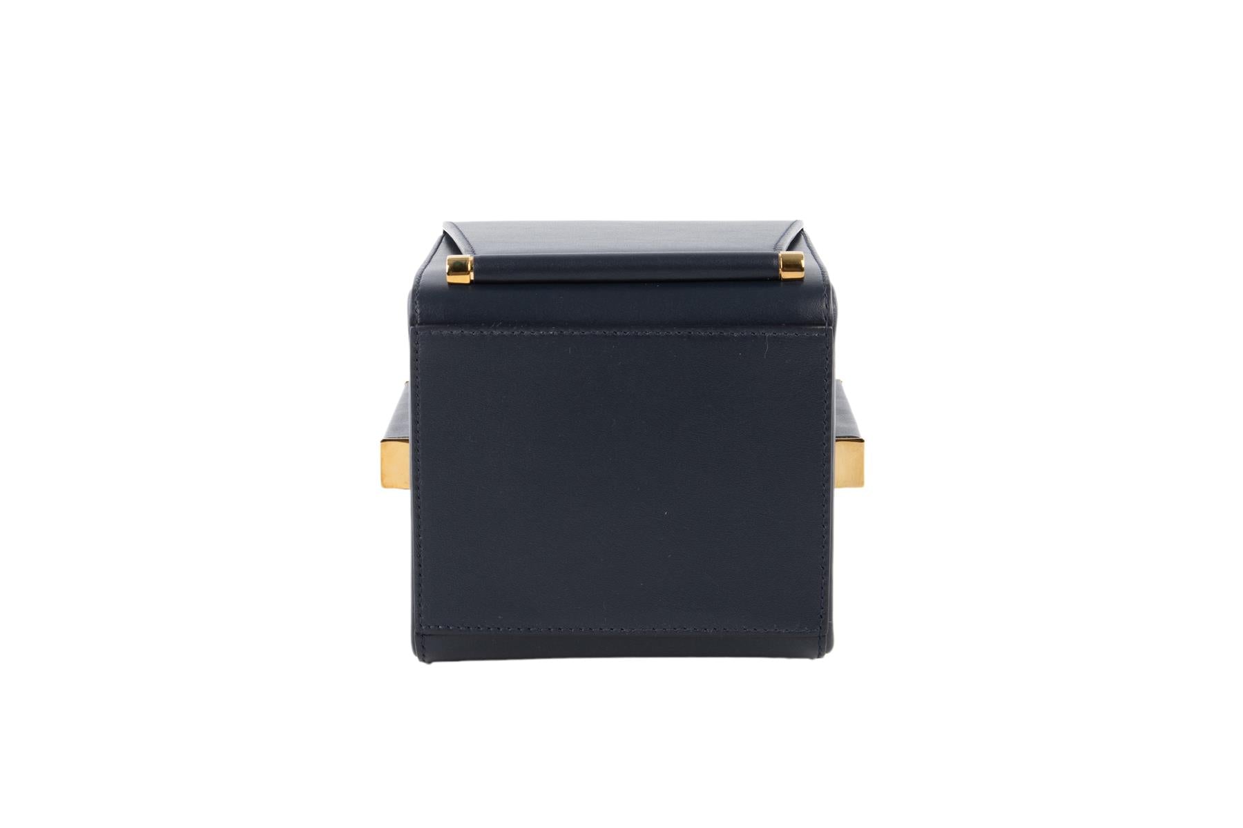 ROKSANDA NAVY BOX LEATHER CLUTCH