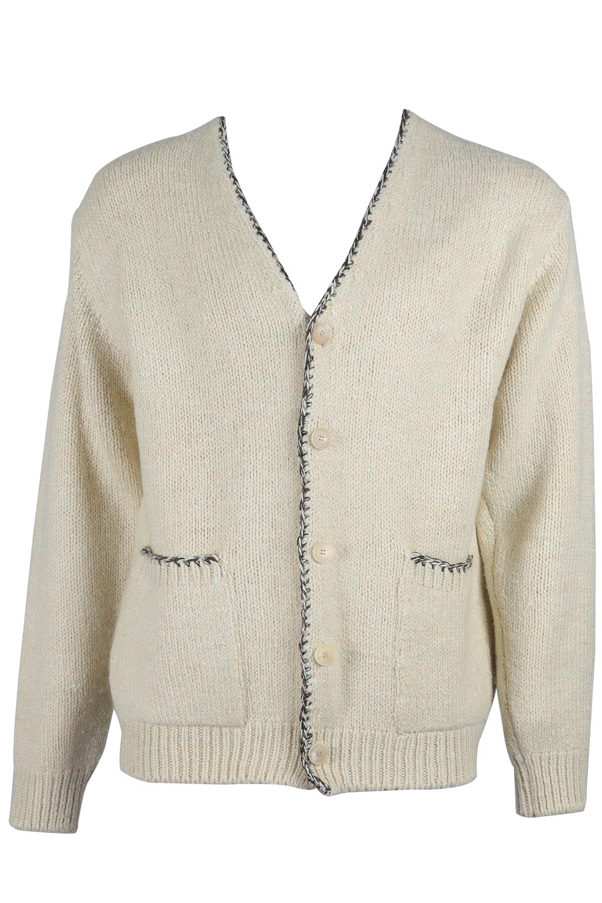 AURALEE GREEN & CREAM MEN'S WOOL CARDIGAN 4 UK/US 38