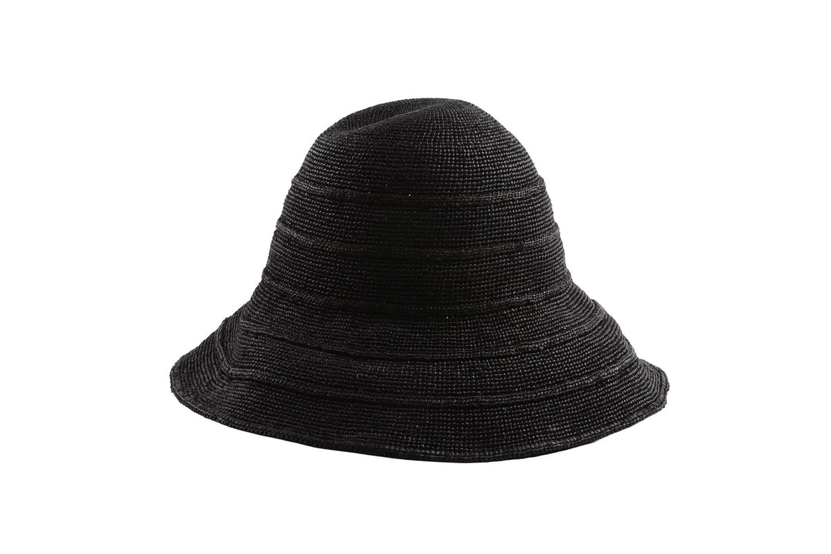 JANESSA LEONE BLACK WOVEN HAT MEDIUM