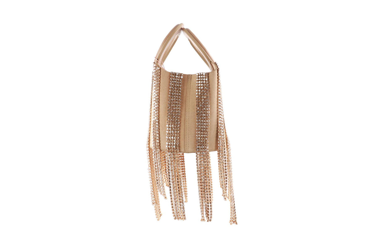 CULT GAIA BEIGE TARYN CRYSTAL AND SUEDE TOTE BAG