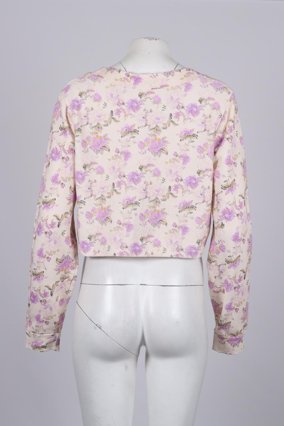 LOVESHACKFANCY CROPPED FLORAL PRINT COTTON SWEATSHIRT SMALL