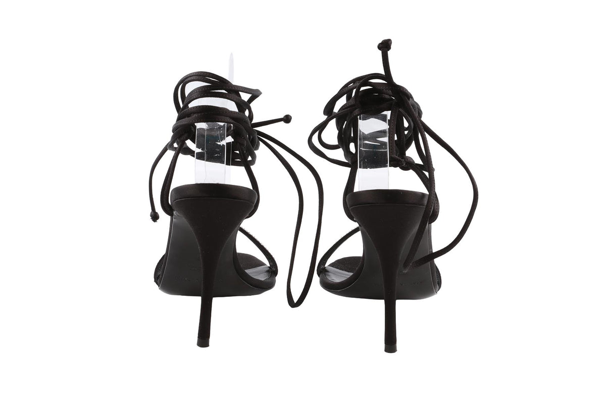 MAGDA BUTRYM BLACK CRYSTAL AND SATIN SANDALS EU 39 UK 6 US 9