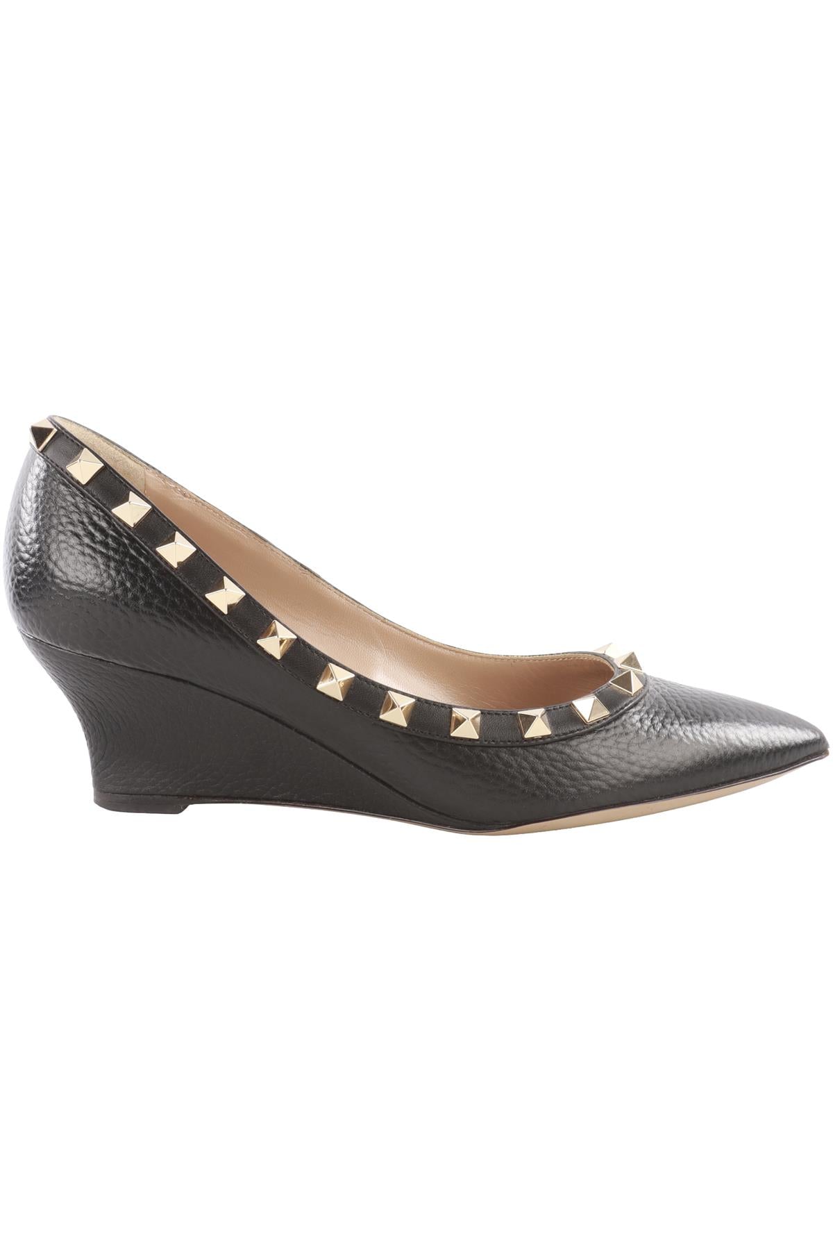 VALENTINO GARAVANI BLACK LEATHER WEDGE PUMPS EU 35 UK 2 US 5
