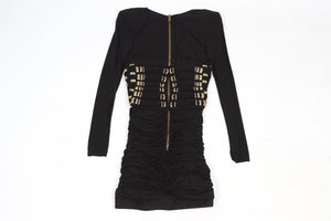 BALMAIN BLACK CRYSTAL AND JERSEY MINI DRESS FR 36 UK 8