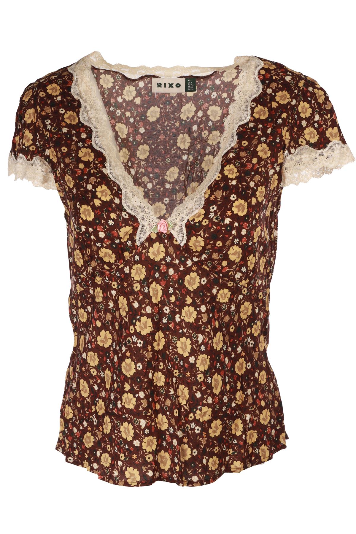 RIXO BROWN WOVEN TOP XSMALL