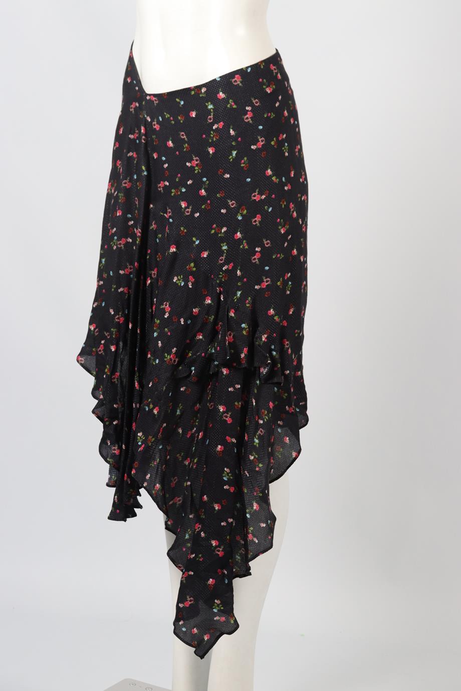 PREEN BY THORNTON BREGAZZI FLORAL PRINT SATIN MIDI SKIRT MEDIUM