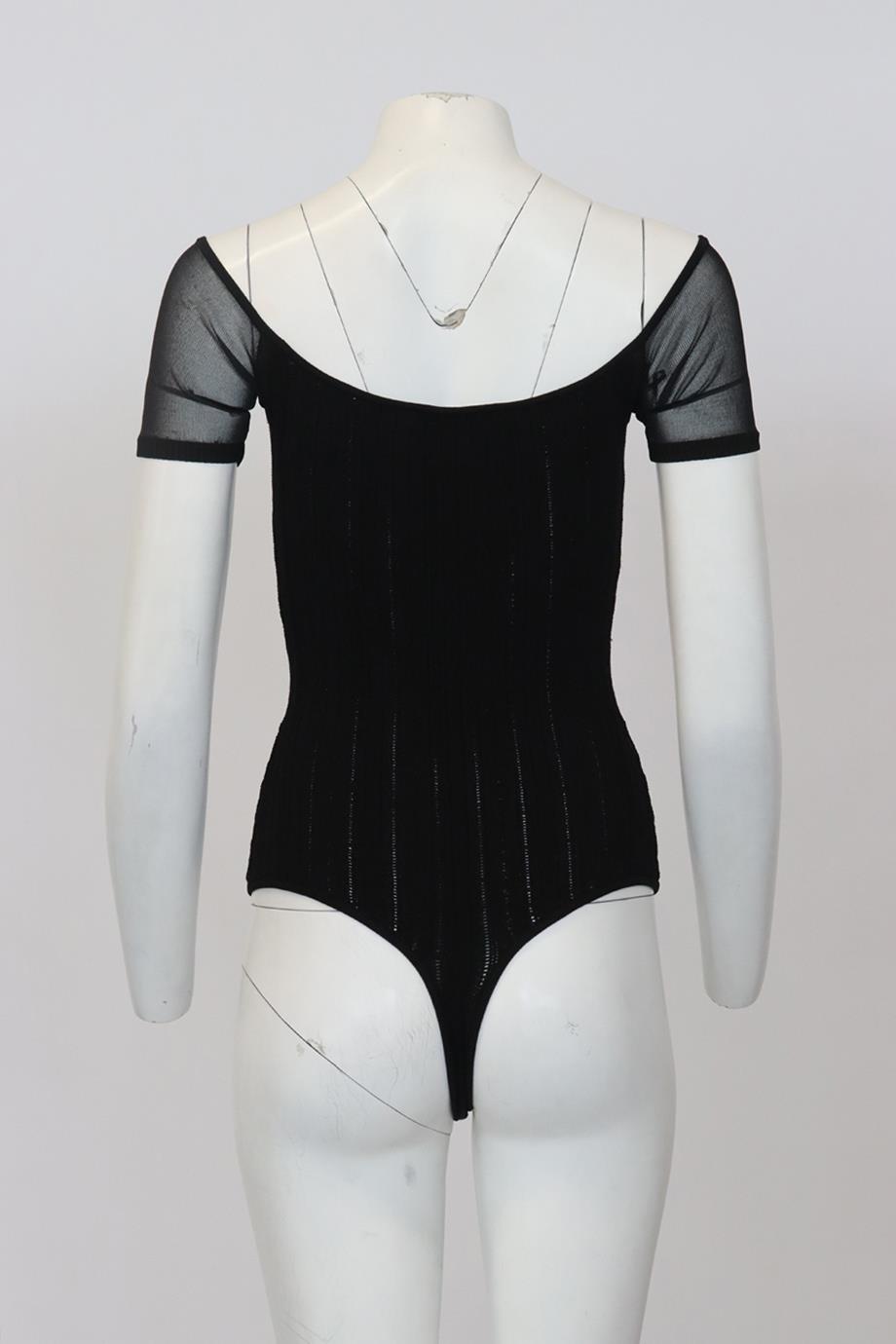 CUSHNIE RIBBED STRETCH KNIT BODYSUIT SMALL