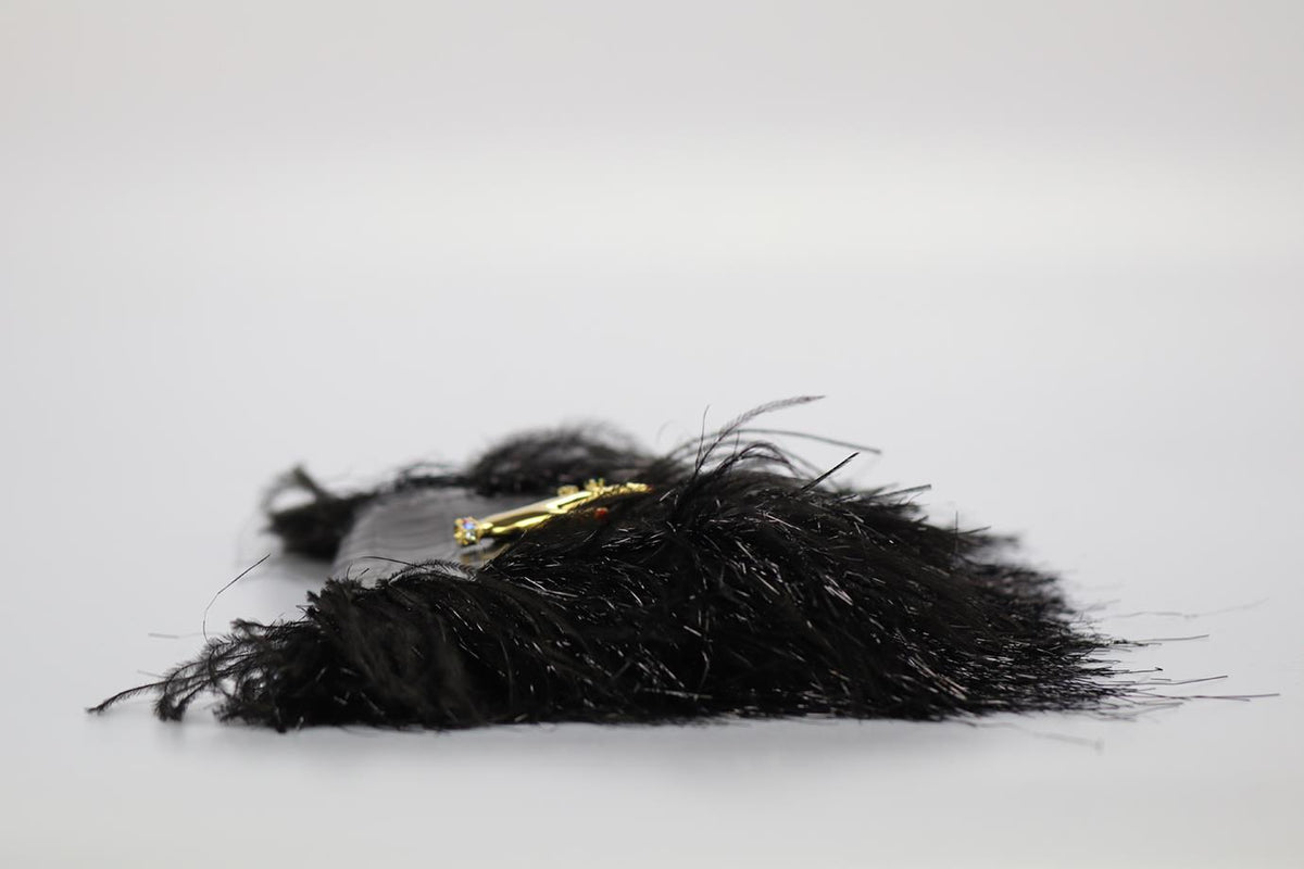 SONIA RYKIEL FEATHER TRIMMED CROC EFFECT LEATHER CLUTCH