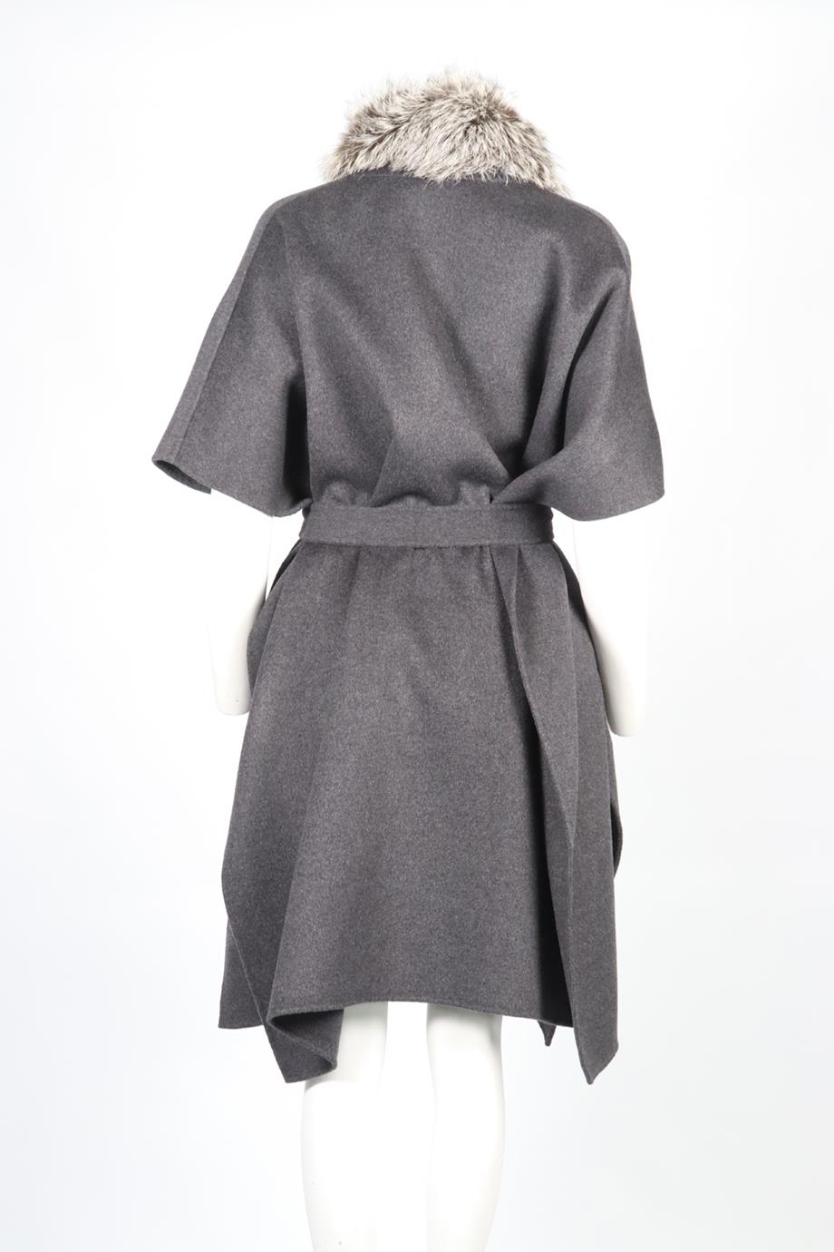 HOCKLEY BELTED FOX FUR AND CASHMERE PONCHO FR 38 UK 10