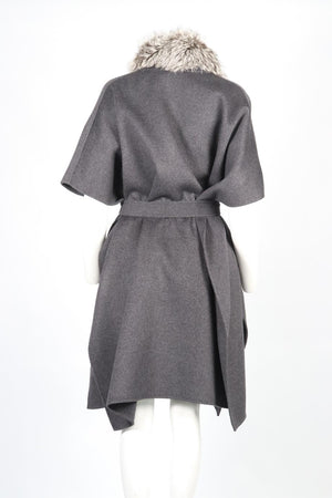 HOCKLEY BELTED FOX FUR AND CASHMERE PONCHO FR 38 UK 10