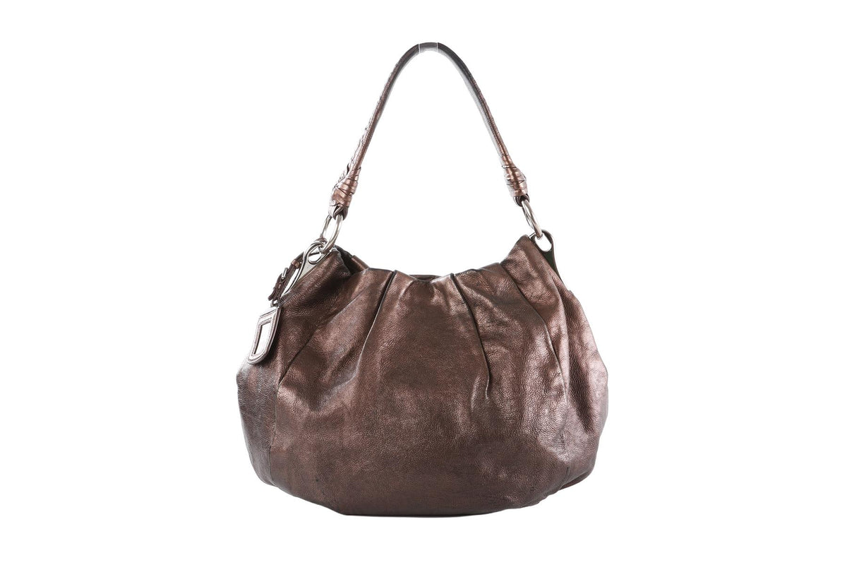 PRADA METALLIC GLACE MORDORE LEATHER SHOULDER BAG