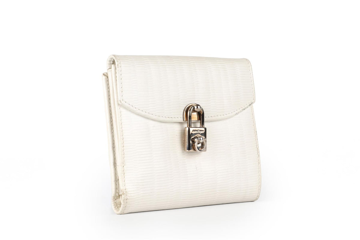 SALVATORE FERAGAMO WHITE LEATHER PURSE