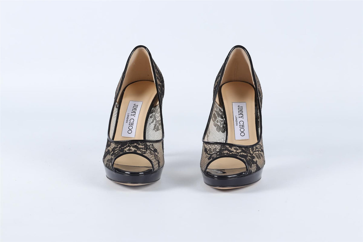 JIMMY CHOO BLACK LACE PLATFORM PUMPS EU 34.5 UK 1.5 US 4.5