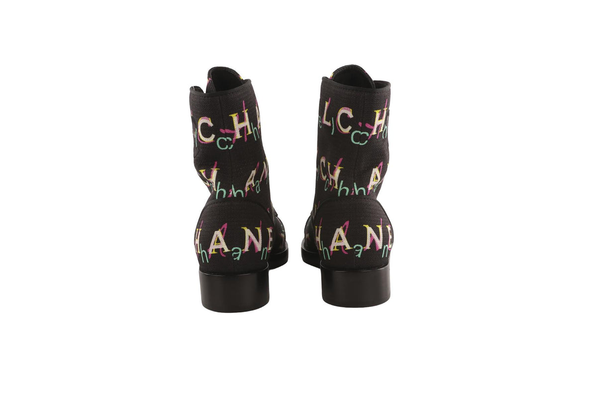 CHANEL BLACK 2019 FABRIC ANKLE BOOTS EU 37 UK 4 US 7