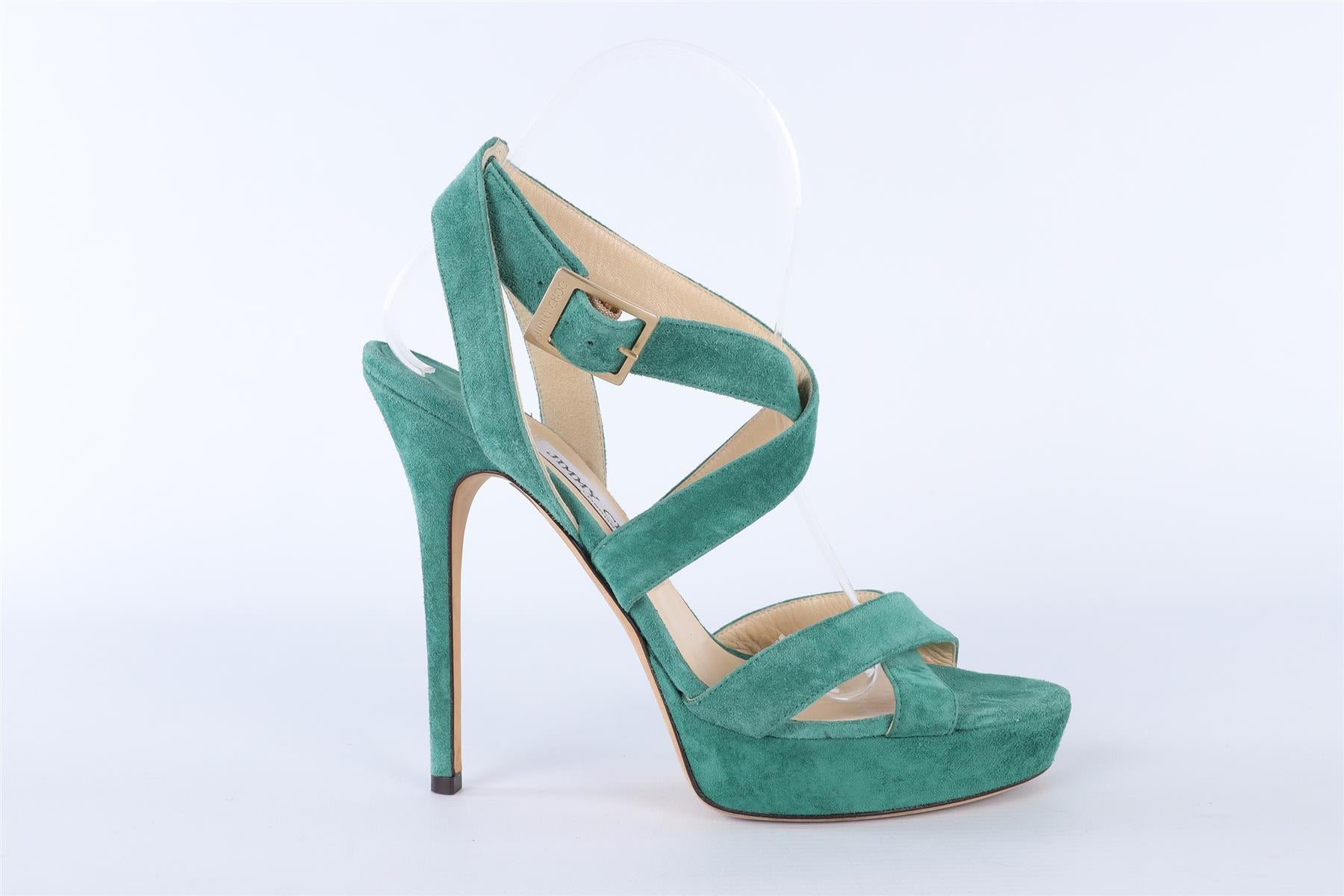 JIMMY CHOO GREEN SUEDE PLATFORM SANDALS EU 38 UK 5