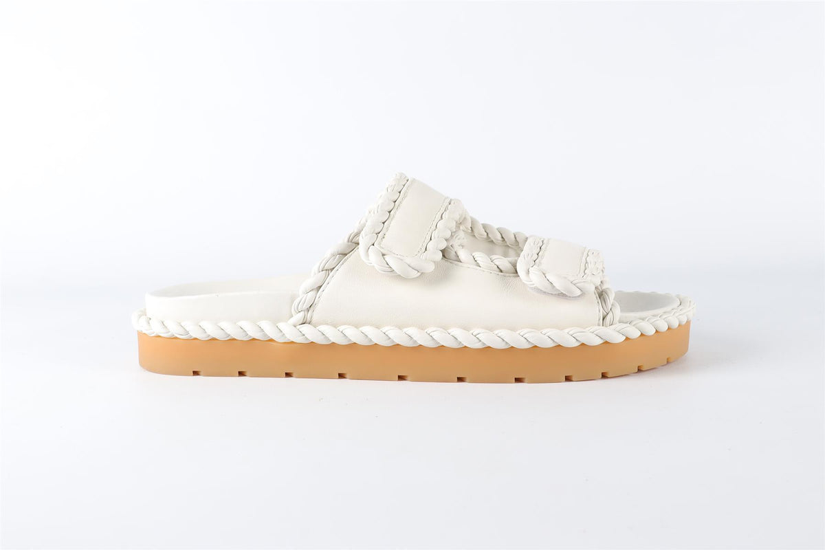 BOTTEGA VENETA WHITE JACK LEATHER SLIDES EU 38 UK 5 US 8