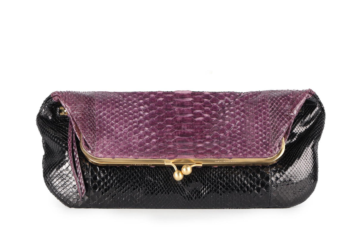 DEVI KROELL PURPLE PYTHON CLUTCH