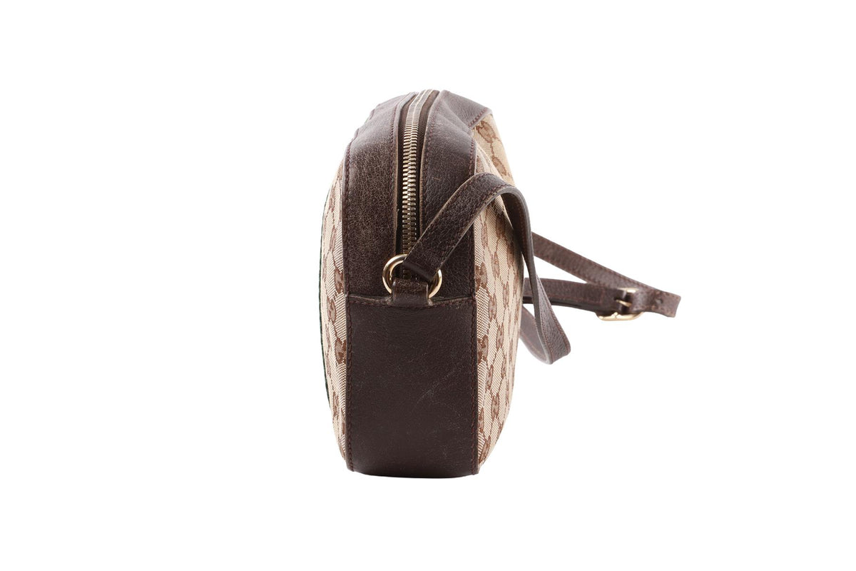 BROWN WEBBY BEE GG CANVAS SHOULDER BAG