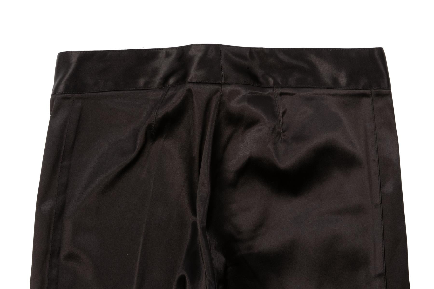 DOLCE & GABBANA BLACK VINTAGE SATIN STRAIGHT LEG PANTS XSMALL
