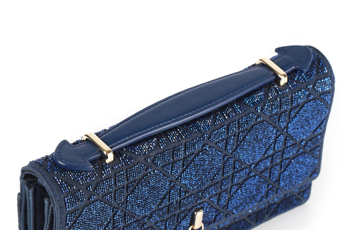 CHRISTIAN DIOR BLUE MY DIOR MINI BEAD AND SATIN CLUTCH