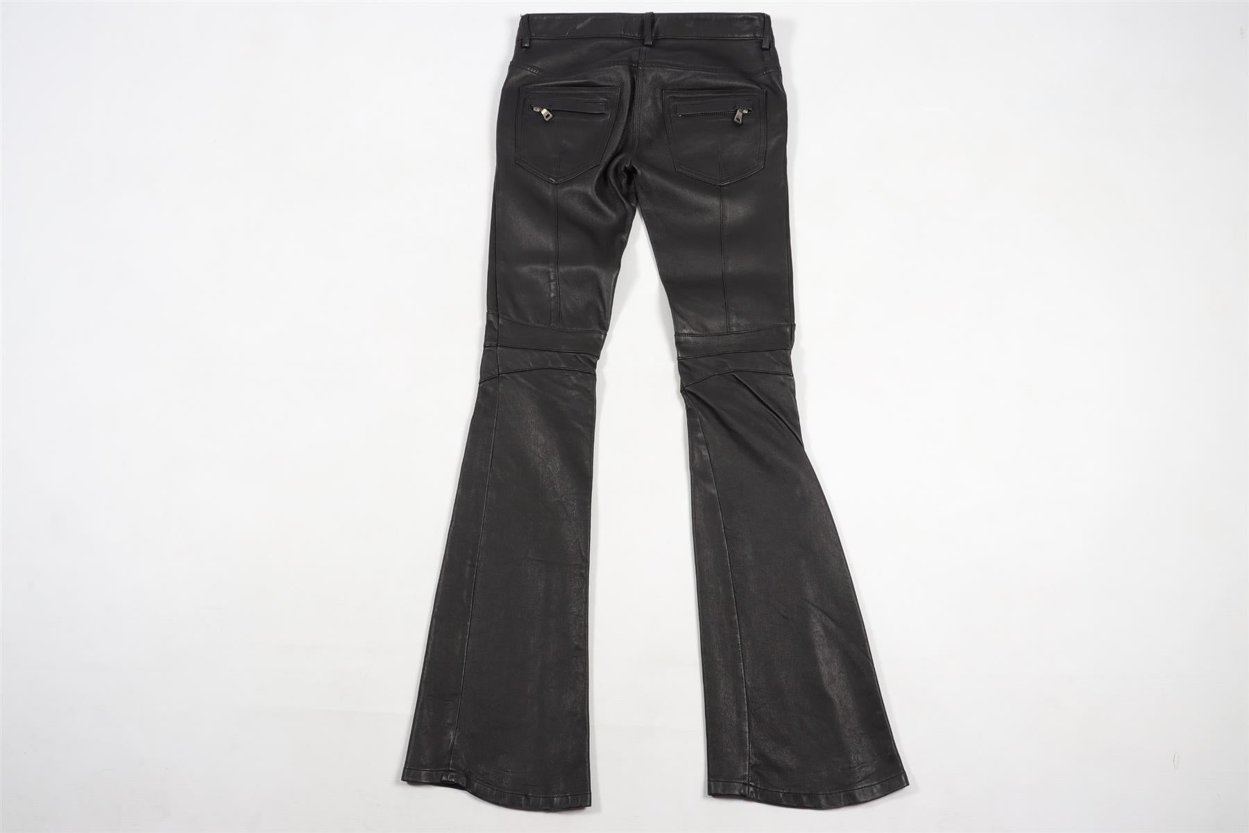 BALMAIN BLACK LEATHER FLARED PANTS FR 36 UK 8