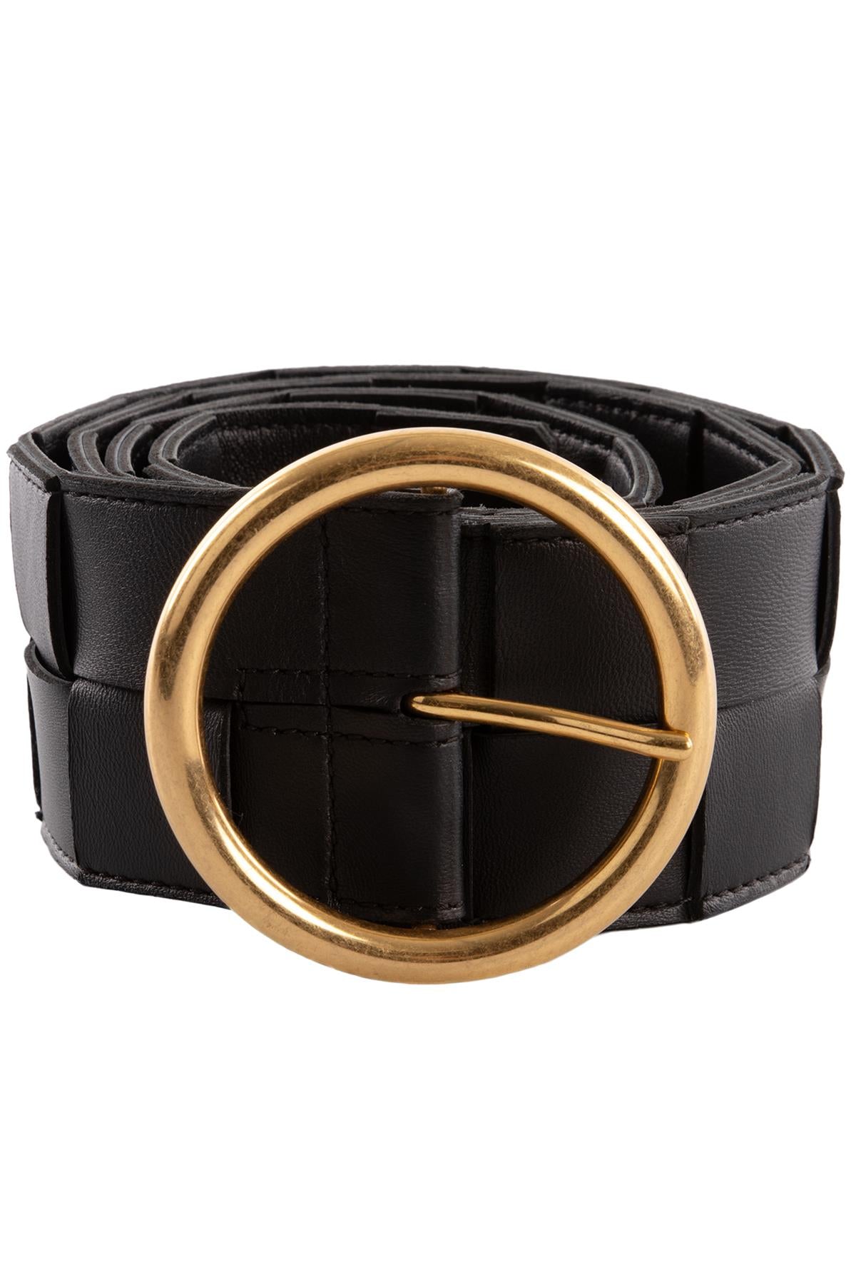 BOTTEGA VENETA BLACK INTRECCIATO LEATHER WAIST BELT 85CM