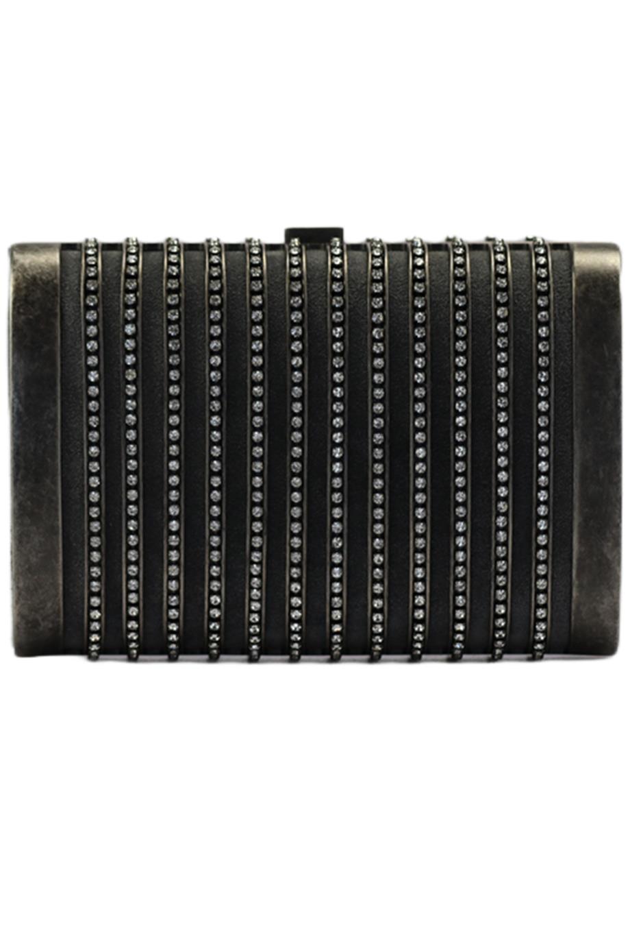 STARK CRYSTAL EMBELLISHED SUEDE AND GUNMETAL TONE CLUTCH