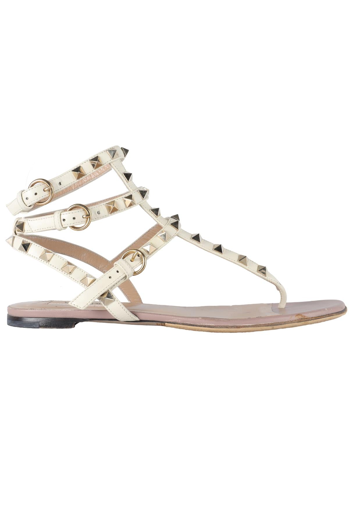 VALENTINO GARAVANI CREAM ROCKSTUD LEATHER SANDALS EU 38 UK 5 US 8