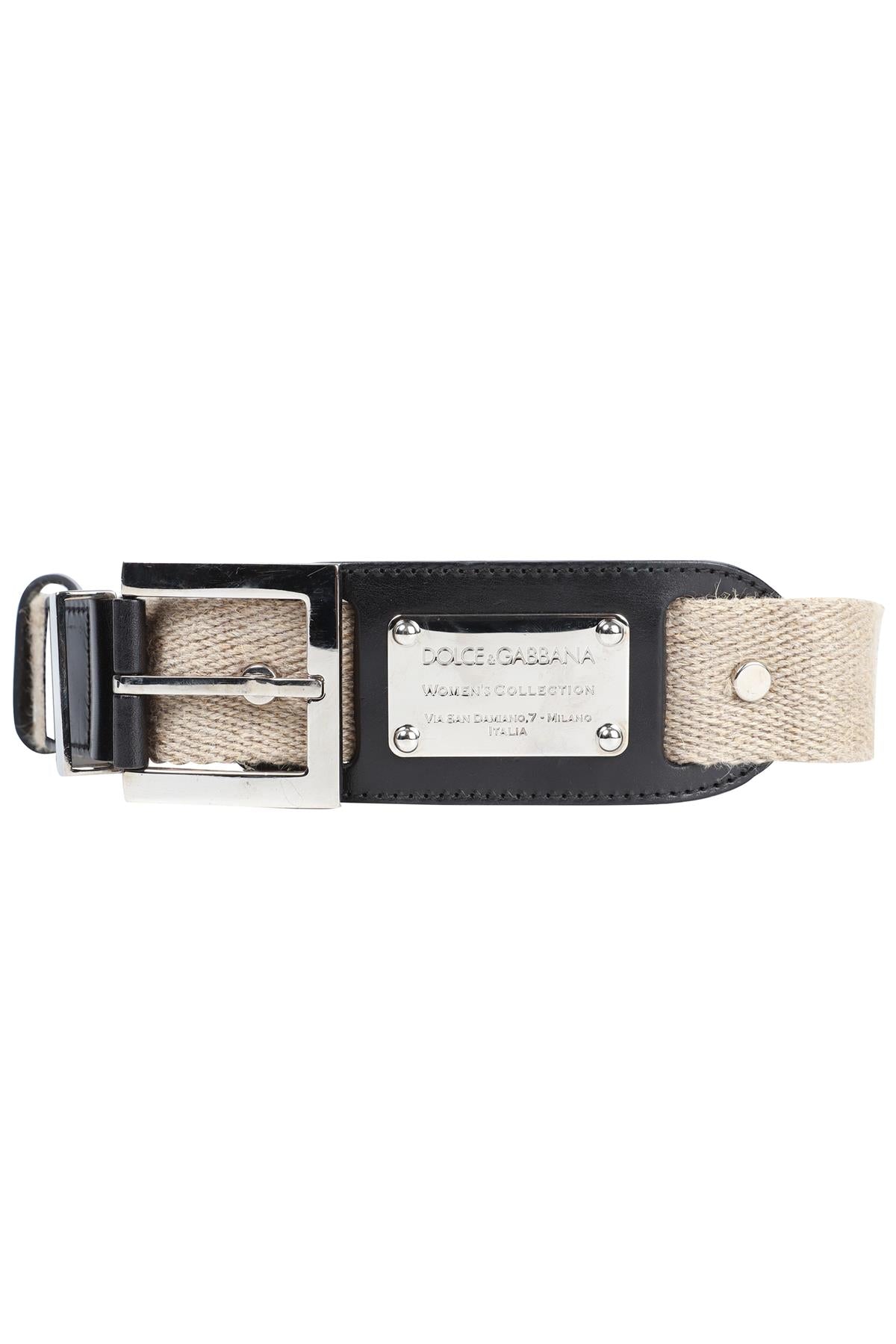 DOLCE & GABBANA BEIGE CANVAS AND LEATHER WAIST BELT 25.5-30 IN
