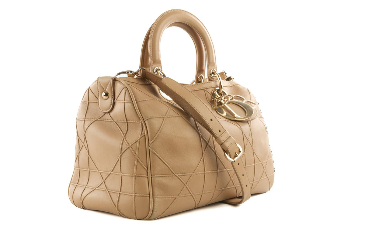 CHRISTIAN DIOR BEIGE GRANVILLE CANNAGE LEATHER TOTE BAG