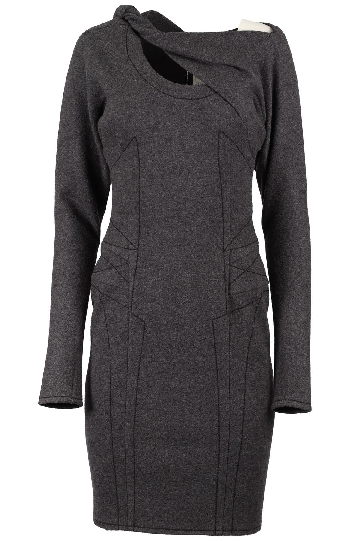 6267 GREY WOOL MIDI DRESS IT 40 UK 8