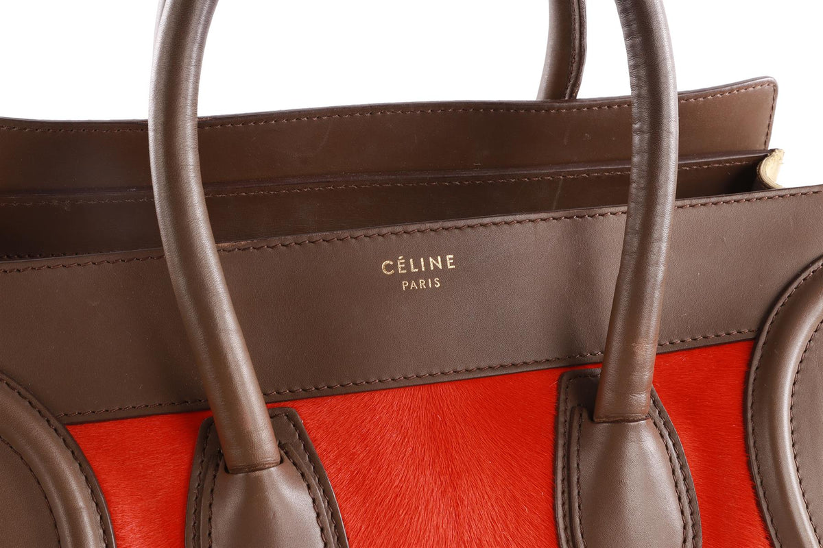 CELINE ORANGE LUGGAGE MINI CALF HAIR AND LEATHER TOTE BAG
