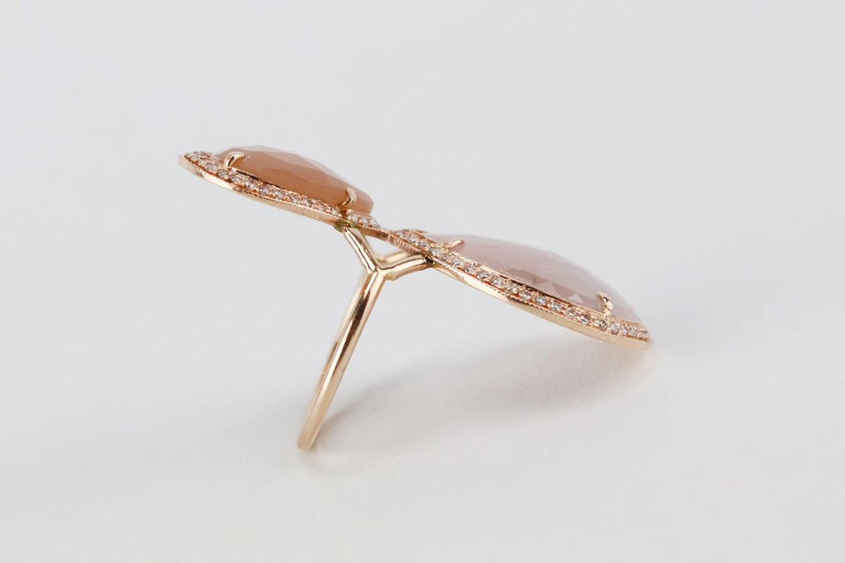 JACQUIE AICHE LARGE MOONSTONE 14K YELLOW GOLD TRINITY RING 15.5 MM