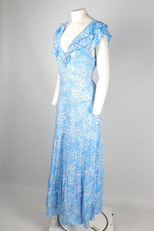 POUPETTE ST BARTH BLUE VOILE MAXI DRESS LARGE