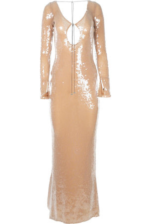 16 ARLINGTON NUDE SEQUIN MAXI DRESS UK 8