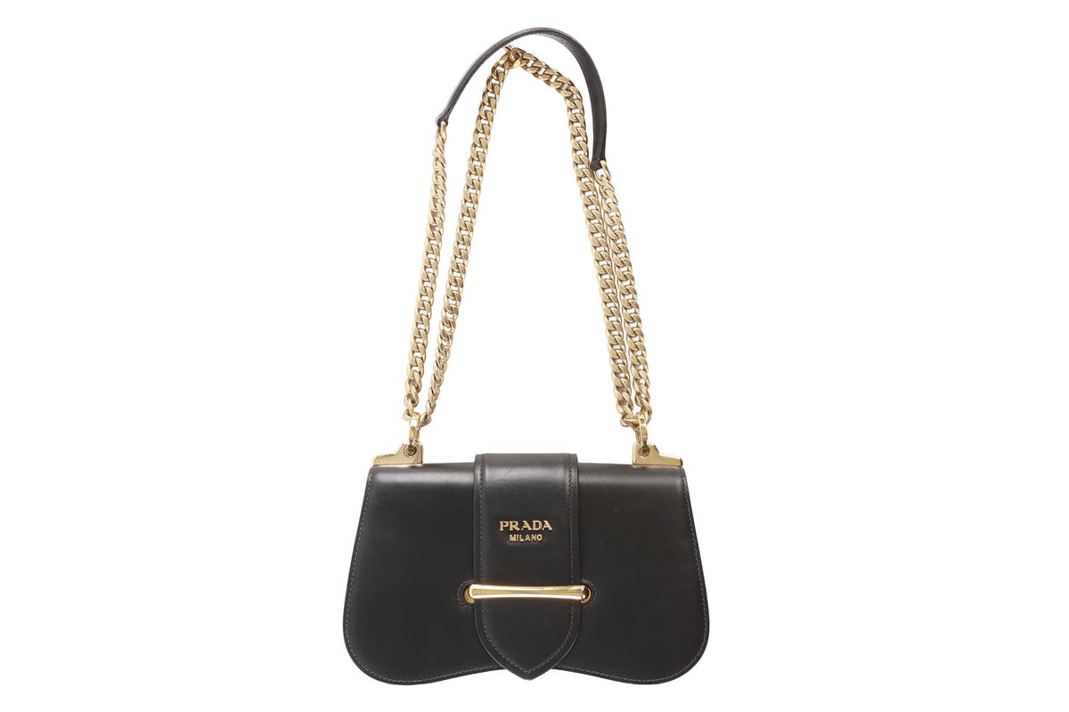 PRADA BLACK SIDONIE LEATHER SHOULDER BAG