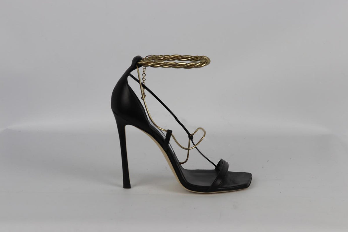 JIMMY CHOO CHAIN DETAILED LEATHER SANDALS EU 38.5 UK 5.5 US 8.5