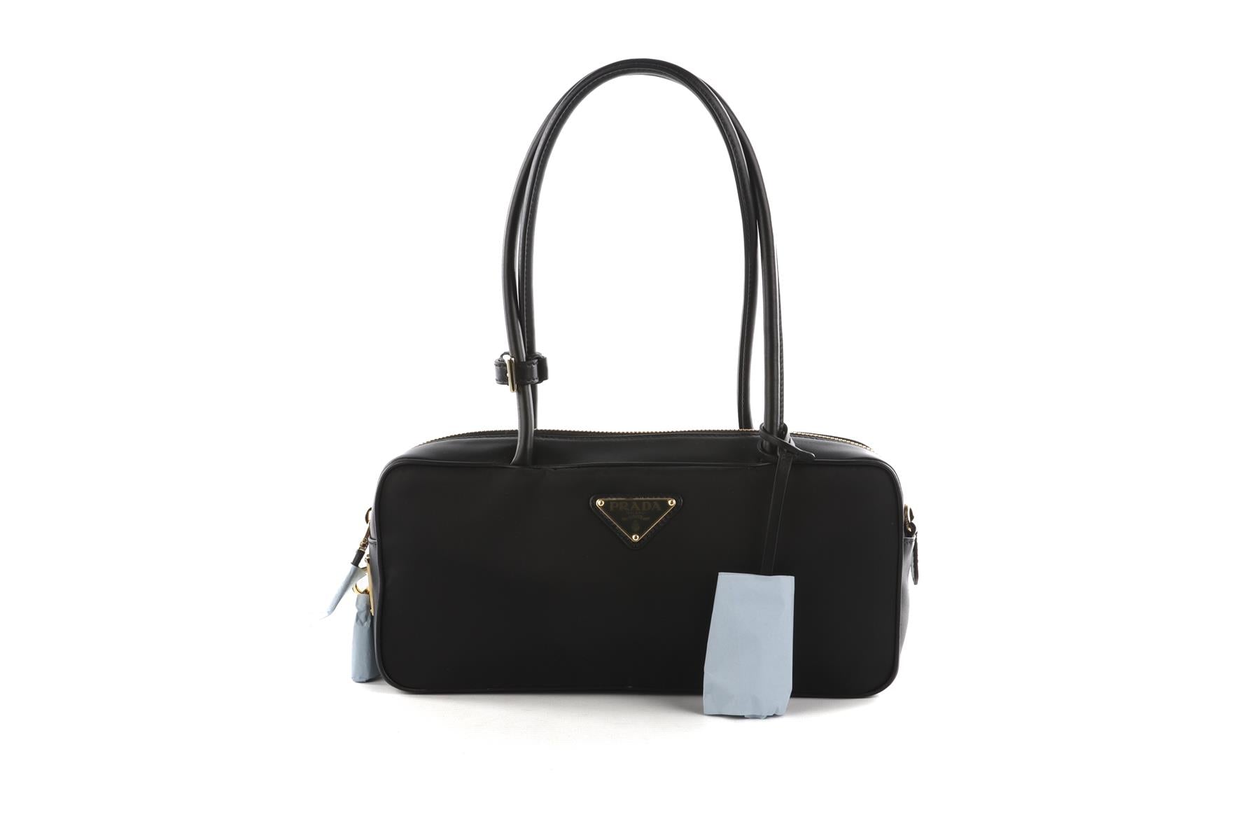 PRADA BLACK RE-NYLON LEATHER AND NYLON SHOULDER BAG | nikkibradford