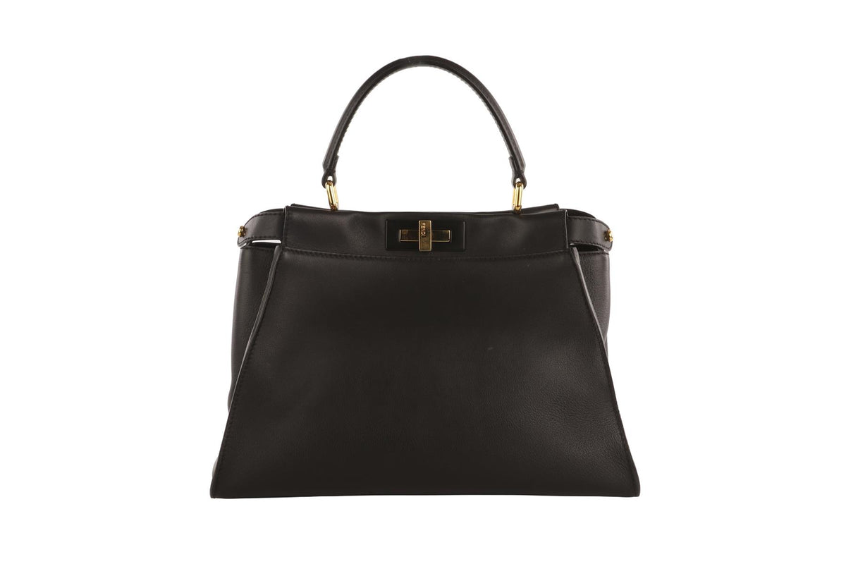 FENDI BLACK PEEKABOO MEDIUM LEATHER TOTE BAG