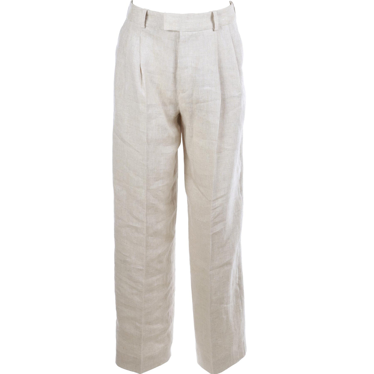 WITH NOTHING UNDERNEATH BEIGE LINEN STRAIGHT LEG PANTS UK 8