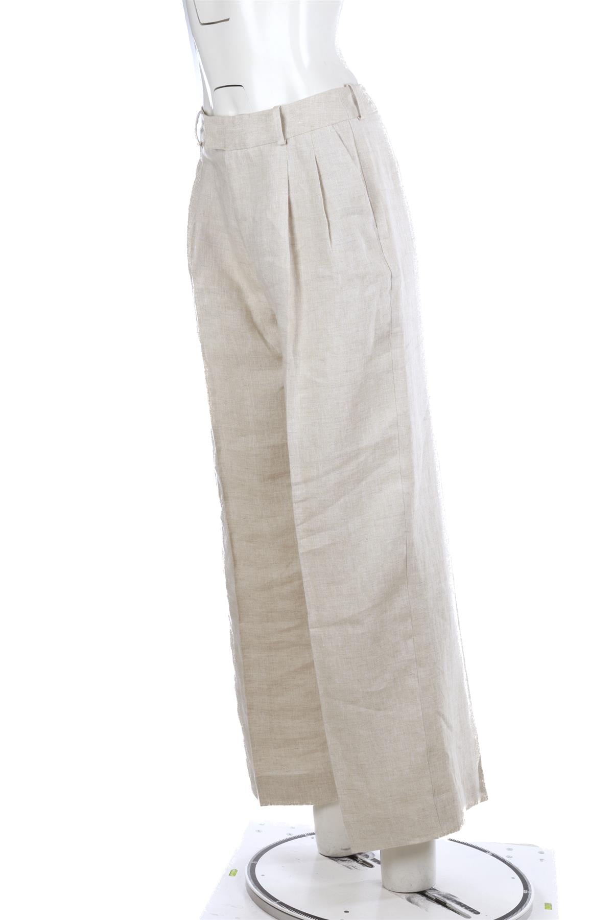 WITH NOTHING UNDERNEATH BEIGE LINEN STRAIGHT LEG PANTS UK 8