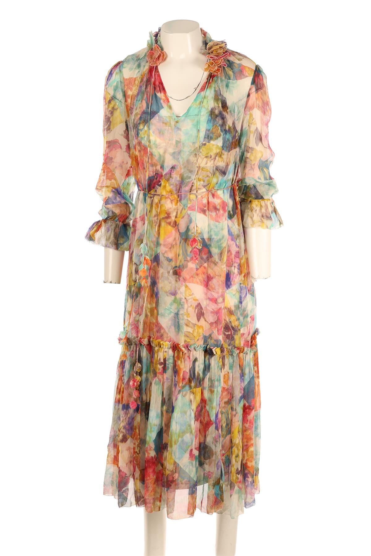 ZIMMERMANN MULTI SILK MAXI DRESS 0 UK 8